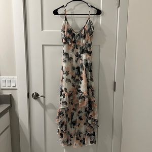 High low white pink and gray dress